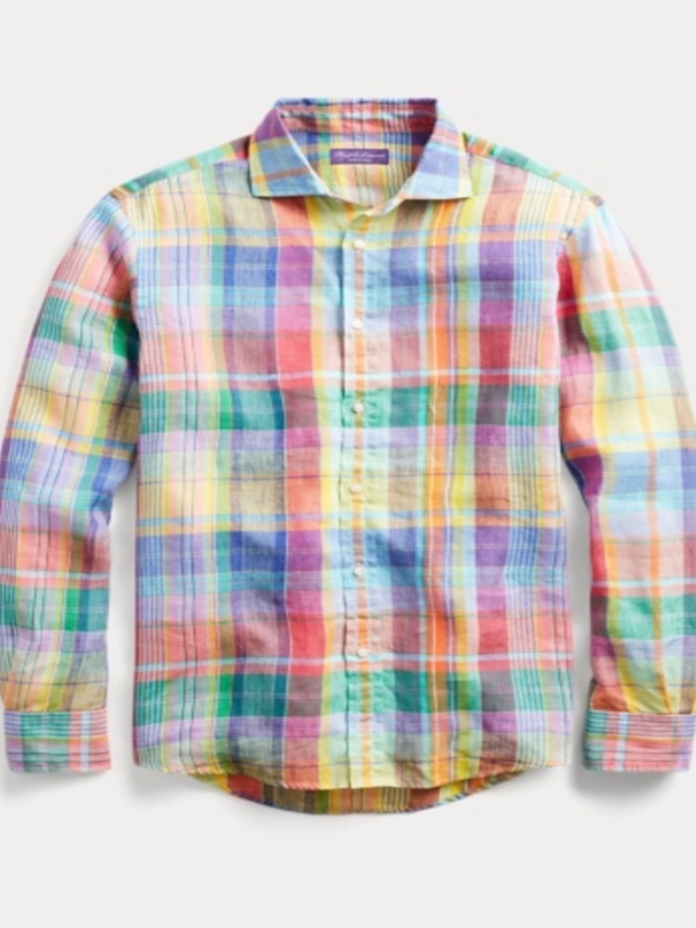 Ralph Lauren Purple Label Multicolor Plaid Chambray Linen Button-Down Shirt - Picture 4 of 5